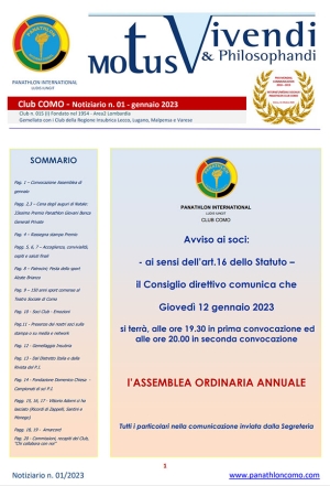 Panathlon International Club Como - Notiziario 01 - gennaio 2023