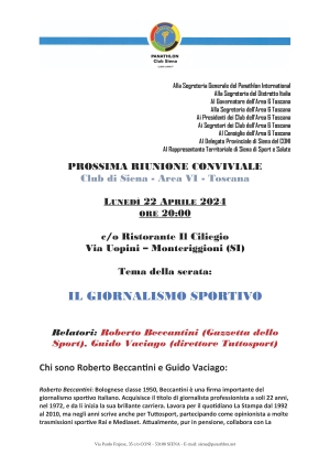 Panathlon International Club Siena- Notiziario Aprile 2024