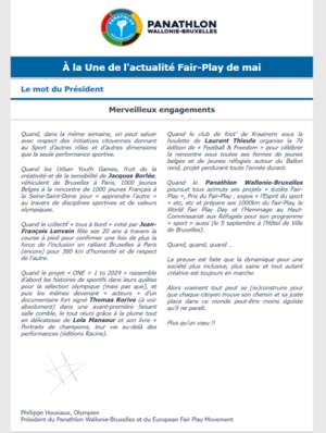 Panathlon International Club Wallonie-Bruxelles - Newsletter Mai 2024