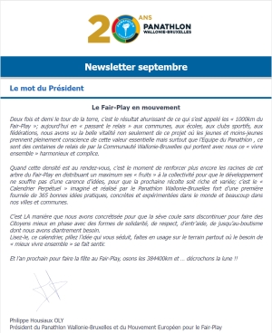 Panathlon International Club Wallonie-Bruxelles -  Newsletter settembre 2023