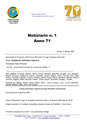 Panathlon International Club Varese - Notiziario n.01 Anno 71