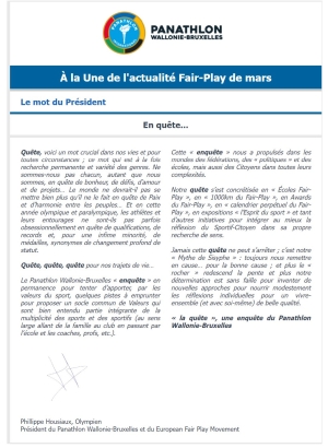 Panathlon International Club Wallonie-Bruxelles - Newsletter Mars 2024