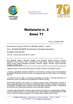 Panathlon IClub Varese - Notiziario n.02 Anno 71