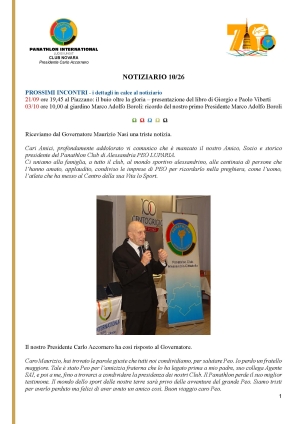 Panathlon International Club Novara - NOTIZIARIO 10/26