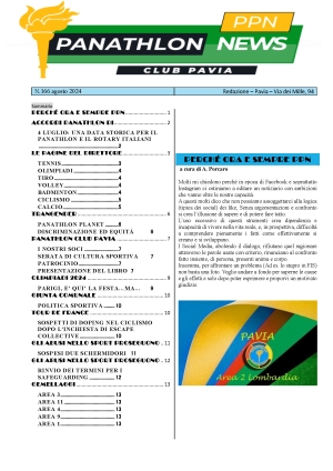 Panathlon International Club Pavia - Notiziario n. 166 Agosto 2024