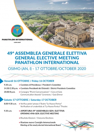 49e Assemblée Générale élective - Panathlon International - Réunion en Zoom Samedi 17 octobre