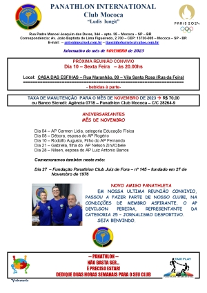 Panathlon International Club Mococa - Informativo do mês de NOVEMBRO de 2023