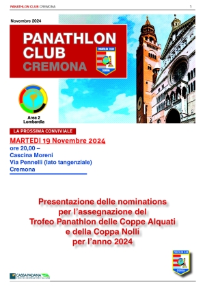 Panathlon International Club Cremona- Notiziario Novembre 2024